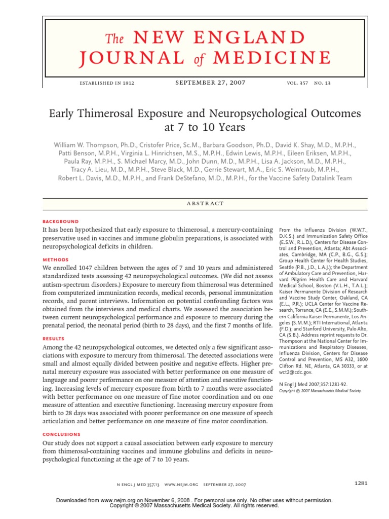 Early Thimerosal Exposure | PDF