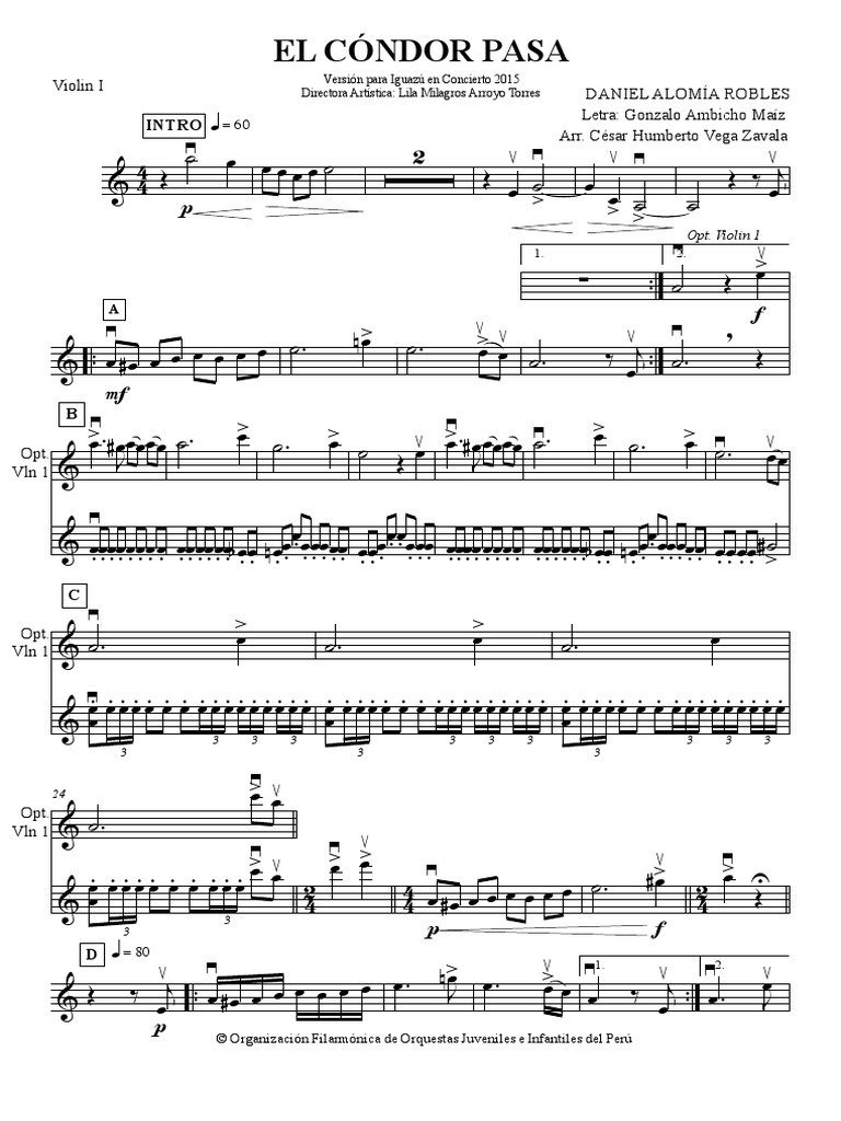 El Condor Pasa Iguazu 2015 - Violin I | PDF