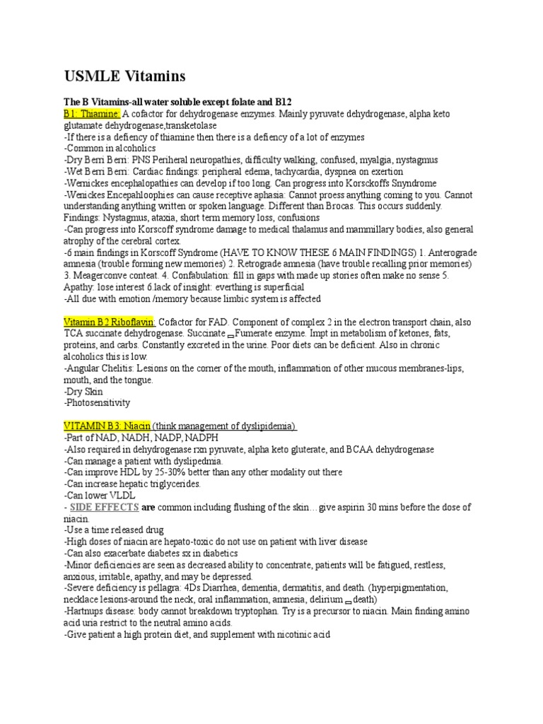 USMLE Vitamins PDF Folic Acid Diet & Nutrition