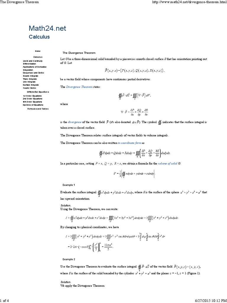 The Divergence Theorem | PDF | Divergence | Integral