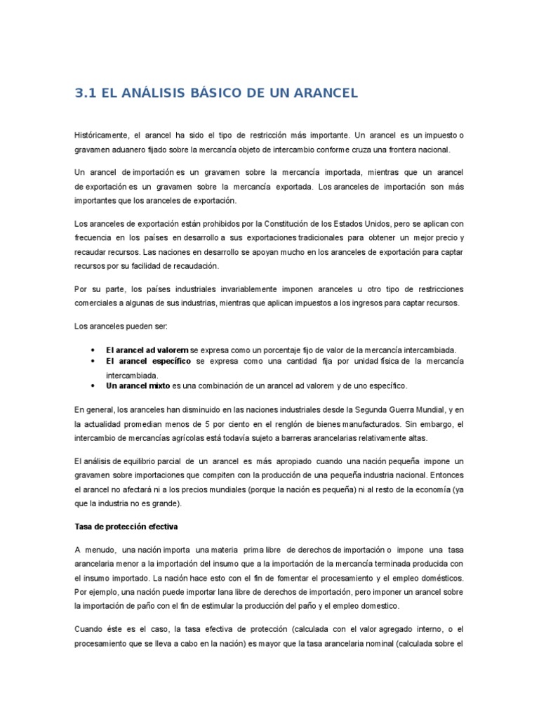 Análisis de Aranceles: Tipos y Efectos | PDF | Barreras no arancelarias ...