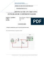 Características de Un Circuito Integrador O Diferenciador: "Laboratorio de Circuitos Eléctricos I" Informe Previo N°8