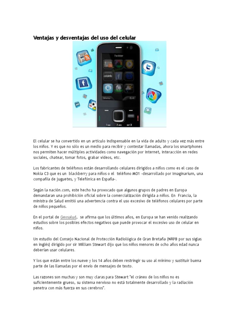 Ventajas y Desventajas Del Uso Del Celular Mobile