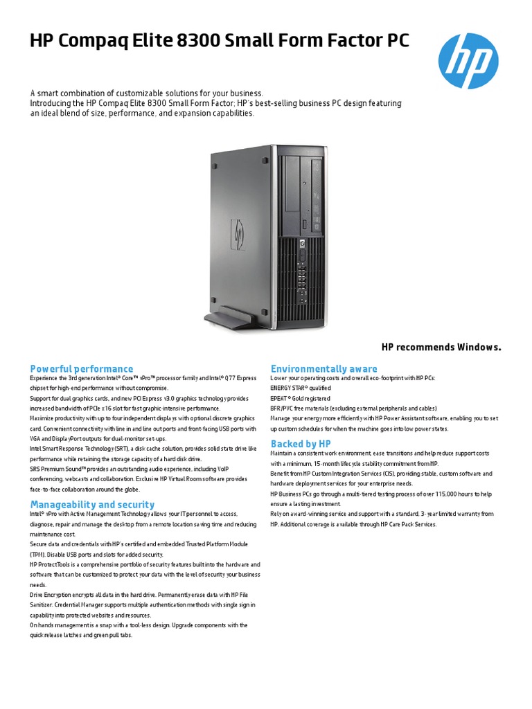 HP Compaq Elite 8300 SFF PC Datasheet Tcm 196 1522518 Personal