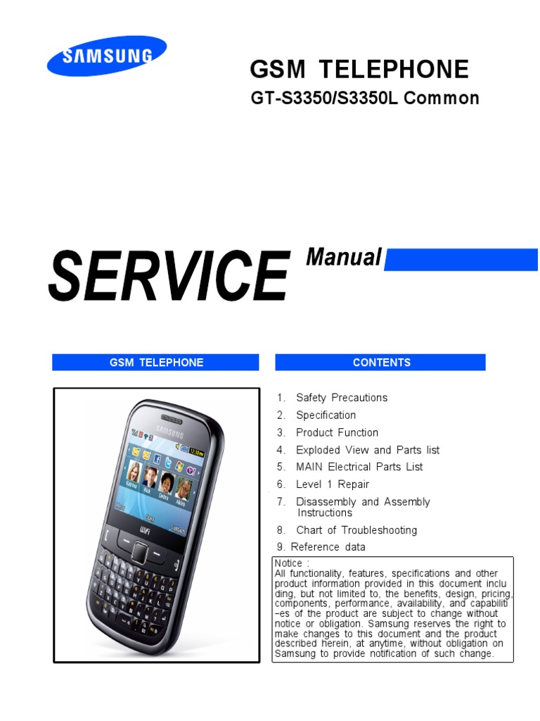 Samsung Gt S3350 Gt S3350l Service Manual Electrostatic Discharge Telemunications Engineering