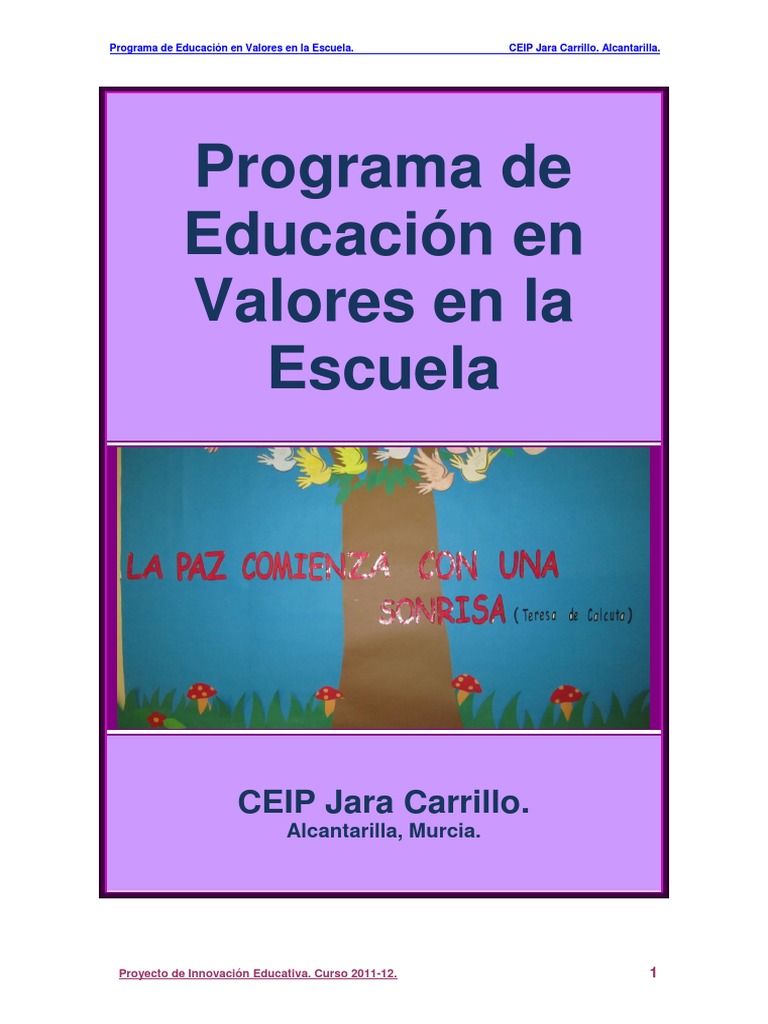 Programa de Educacion en Valores en La Escuela | PDF | Autoestima ...