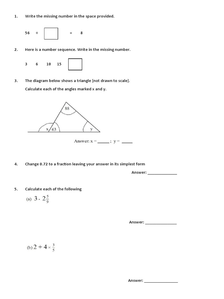 Year 7 Maths Specimen Paper 1  Bbc  Physics & Mathematics