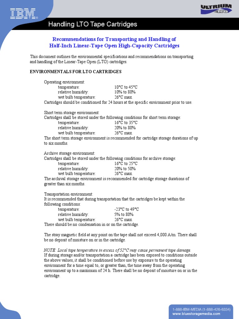 LTO Tape Cartridge Handling Guidelines | PDF | Packaging And Labeling ...