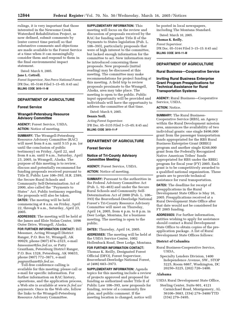 Notice Grants and Cooperative Agreements Availability, Etc. Rural