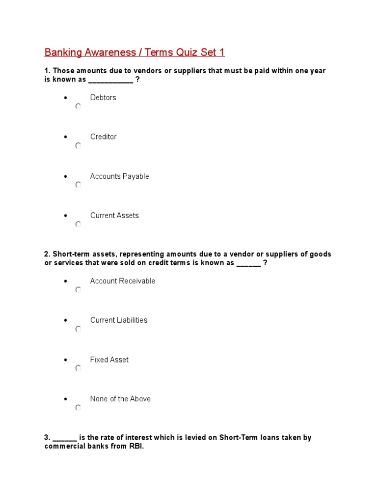 Quiz Financial Markets Credit (Finance)