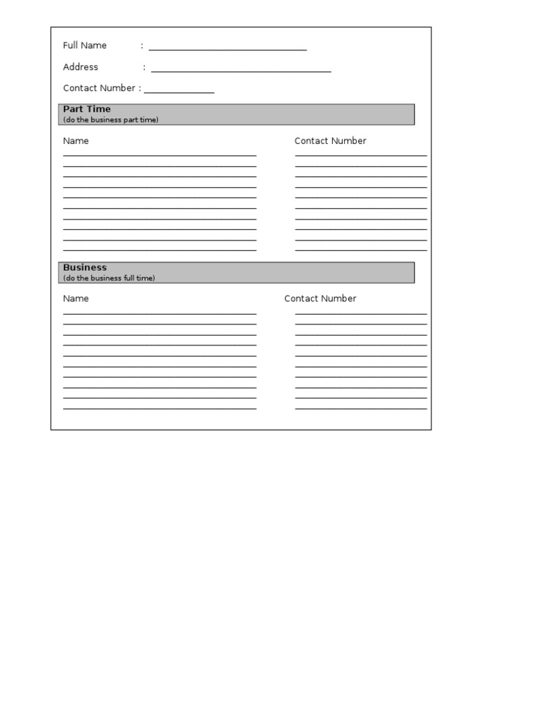 Business Contact Information Form | PDF | Career & Growth