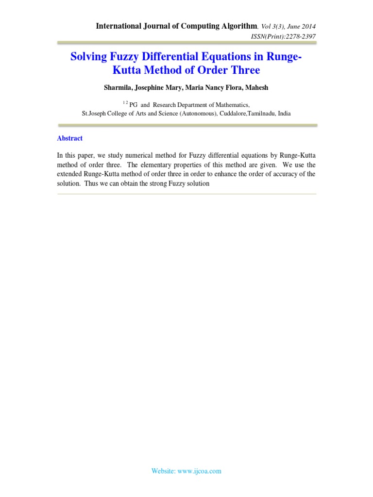 Solving Fuzzy Differential Equations in Runge - Kutta Method of Order ...