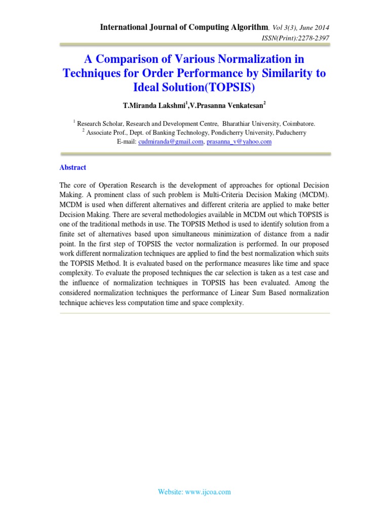 A Comparison of Various Normalization in Techniques For Order ...