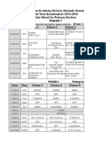 Pakistan Academy School, Ahmadi-Kuwait Mid Term Examination 2015-2016 Date Sheet For Primary Section Phase-1 Date Day Class-1 Class-2 Class-3