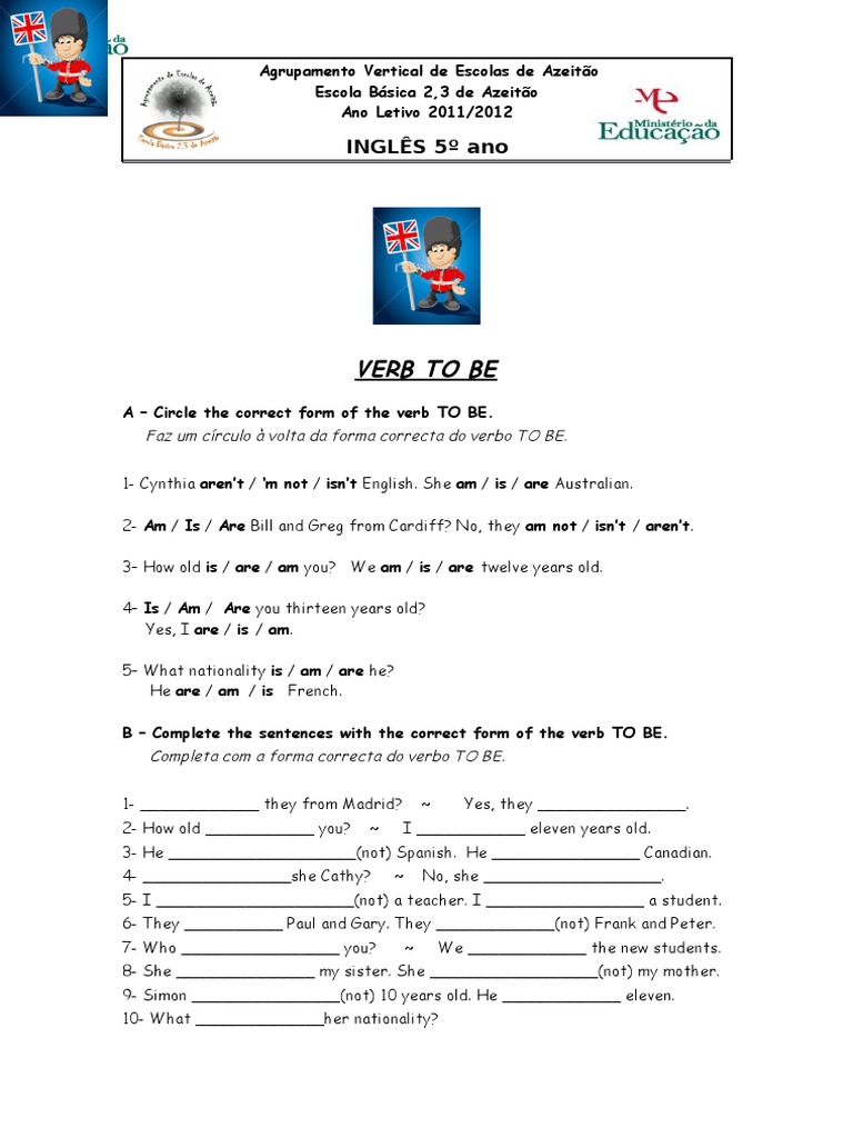 Verb to Be Exercises for 5th Grade | PDF | Language Arts & Discipline ...