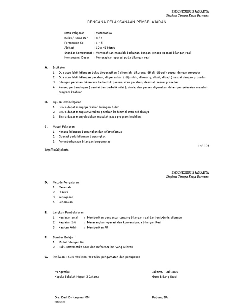 Dokumen Serupa Dengan Rpp Matematika Smk 10 11 12 Sem 1 2