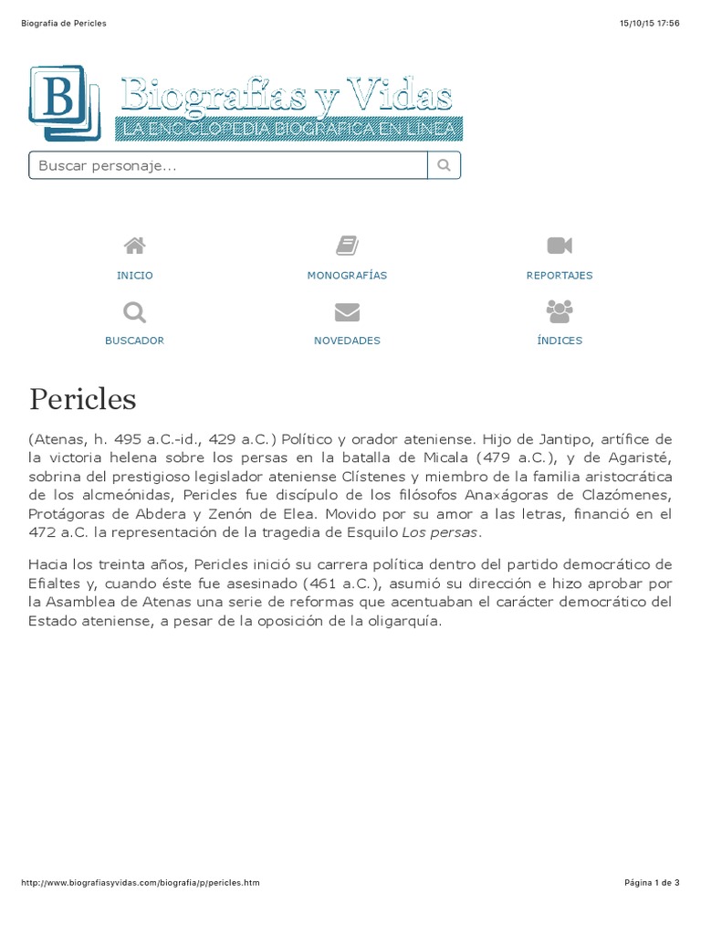Biografia de Pericles | PDF | Antigua Grecia | Atenas antigua