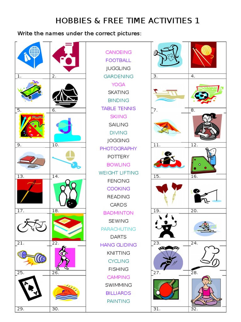 Free Time Hobbies and Activities List | PDF