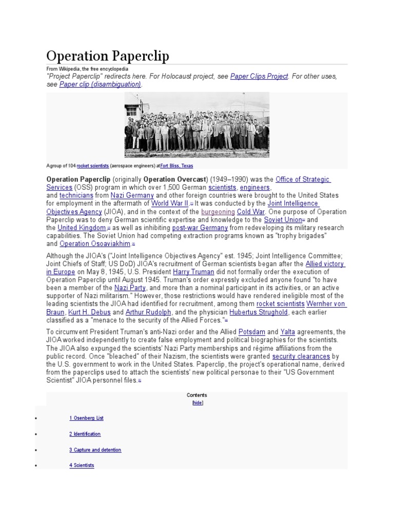 Project Paperclip PDF World War II Military