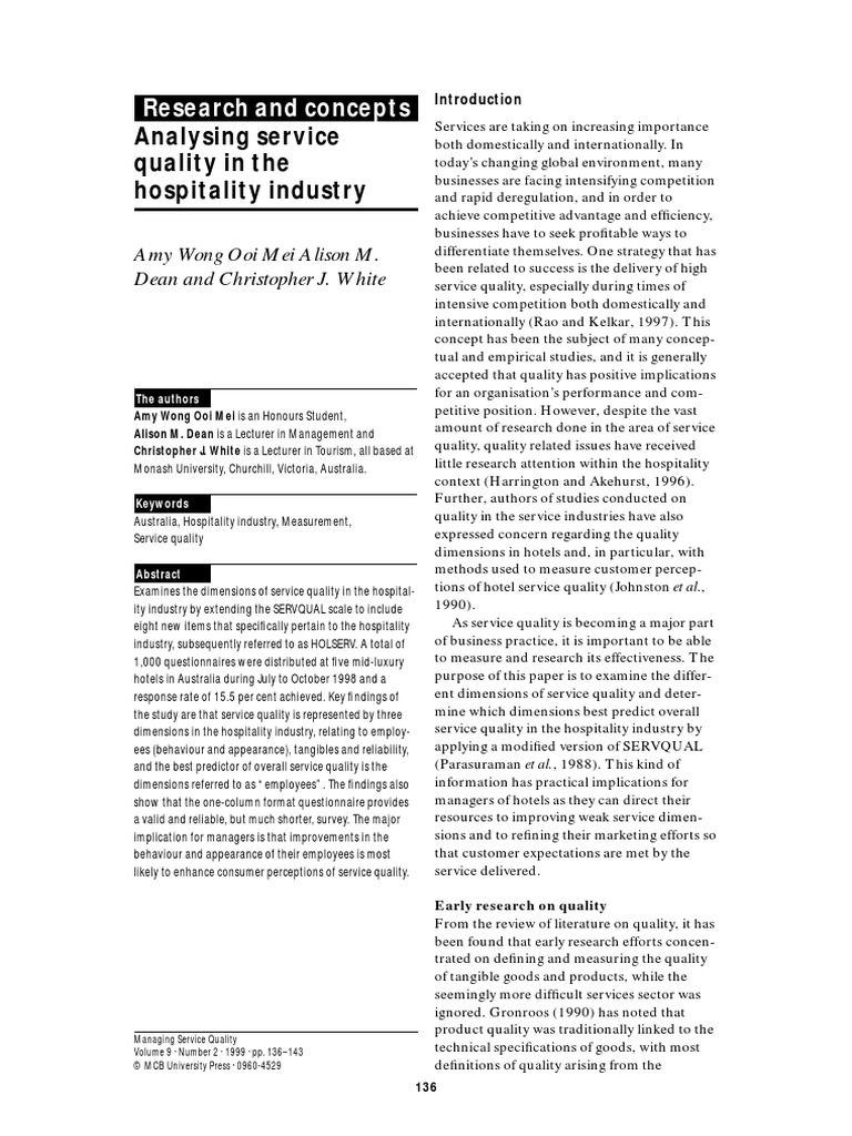 dissertation service quality hospitality industry