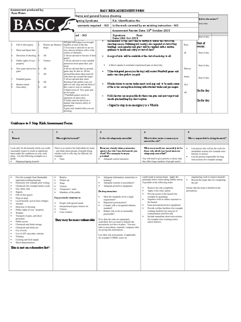 Risk Assessment for Shooting Activities | PDF | Risk | Prevention