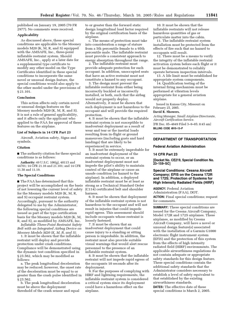 Rule Airworthiness Directives Cessna 172R and 172S Airplanes