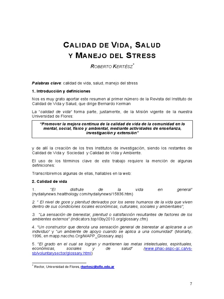 Calidad de Vida y Salud Integral | PDF | Estrés (biología) | Salud pública