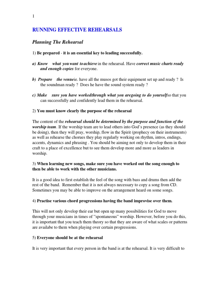 Running Effective Rehearsals A Guide To Planning Worship Band