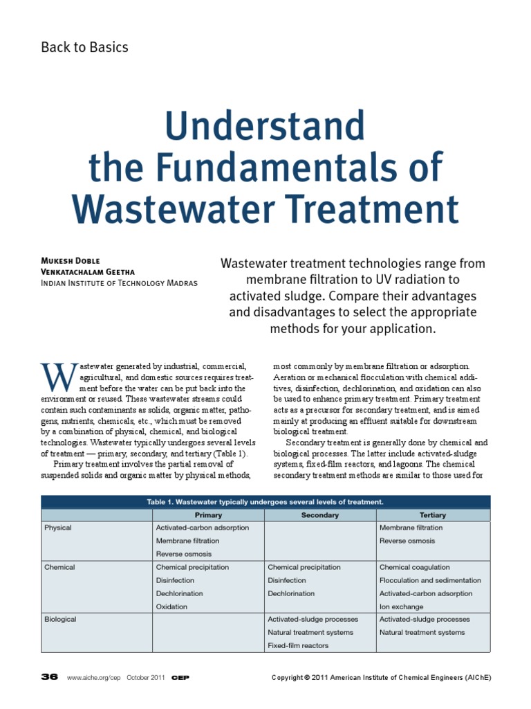 Understand the fundamentals of waste water treatment Sewage Treatment