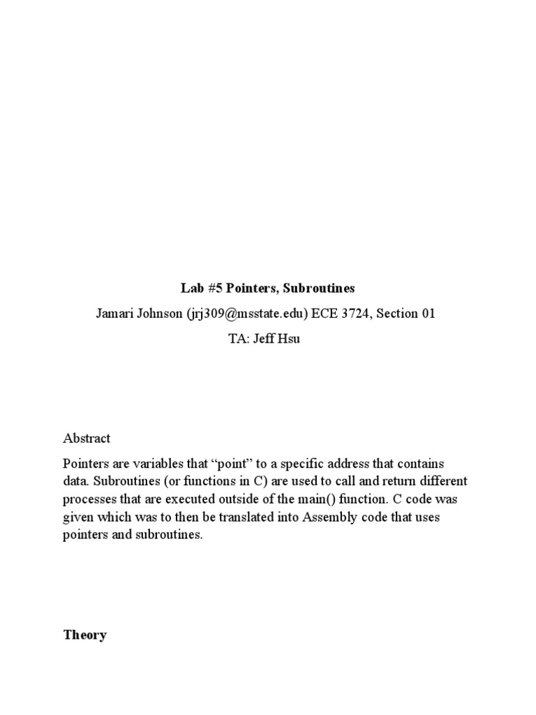 Example of a Formal Lab Report In Microprocessors Subroutine