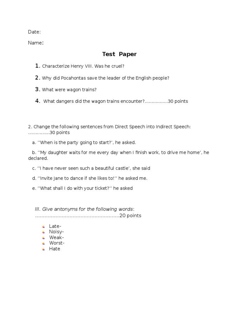Test Paper 7 Grade | PDF