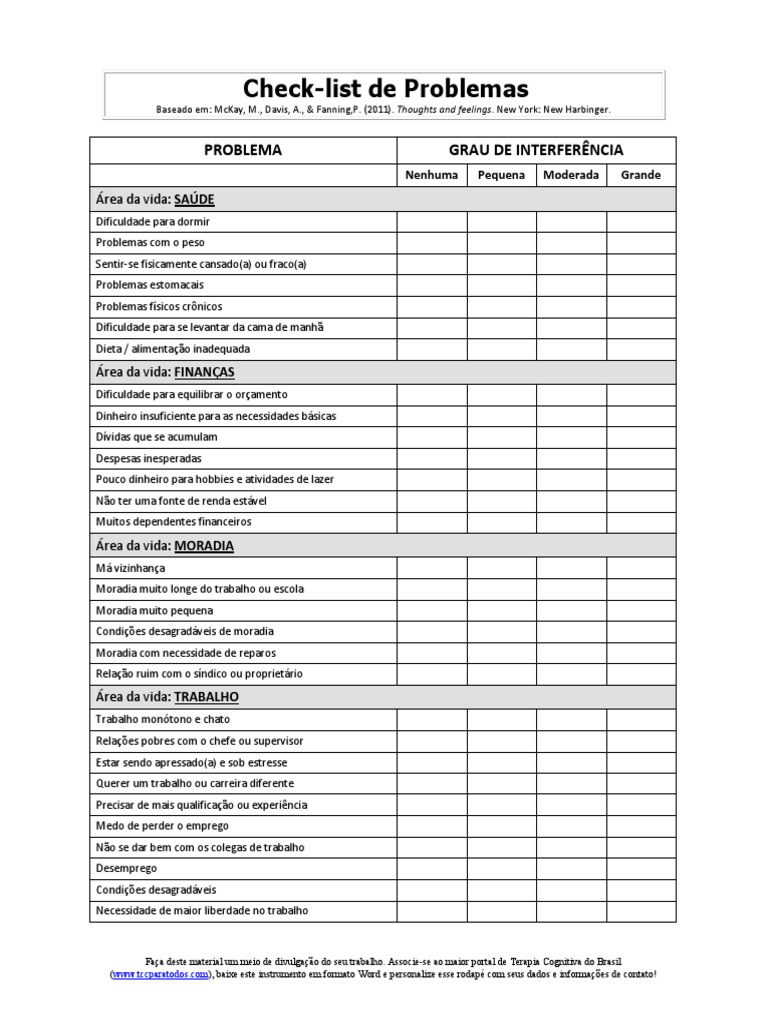 Check-list de Problemas Pessoais | PDF | Família | Informação
