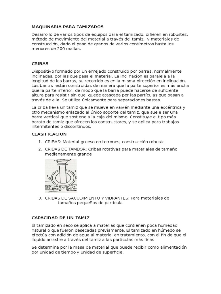 Cribas y Tamices: Tipos y Capacidades | PDF | Science | Ingeniería