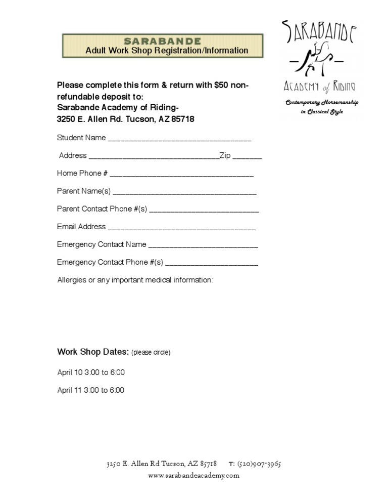 Adult Workshop Registration 2010 | PDF