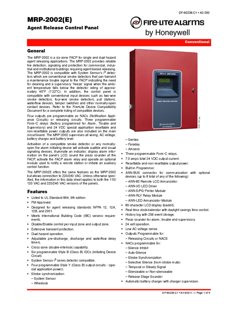 FireLite MRP2002E Data Sheet Amplifier Relay
