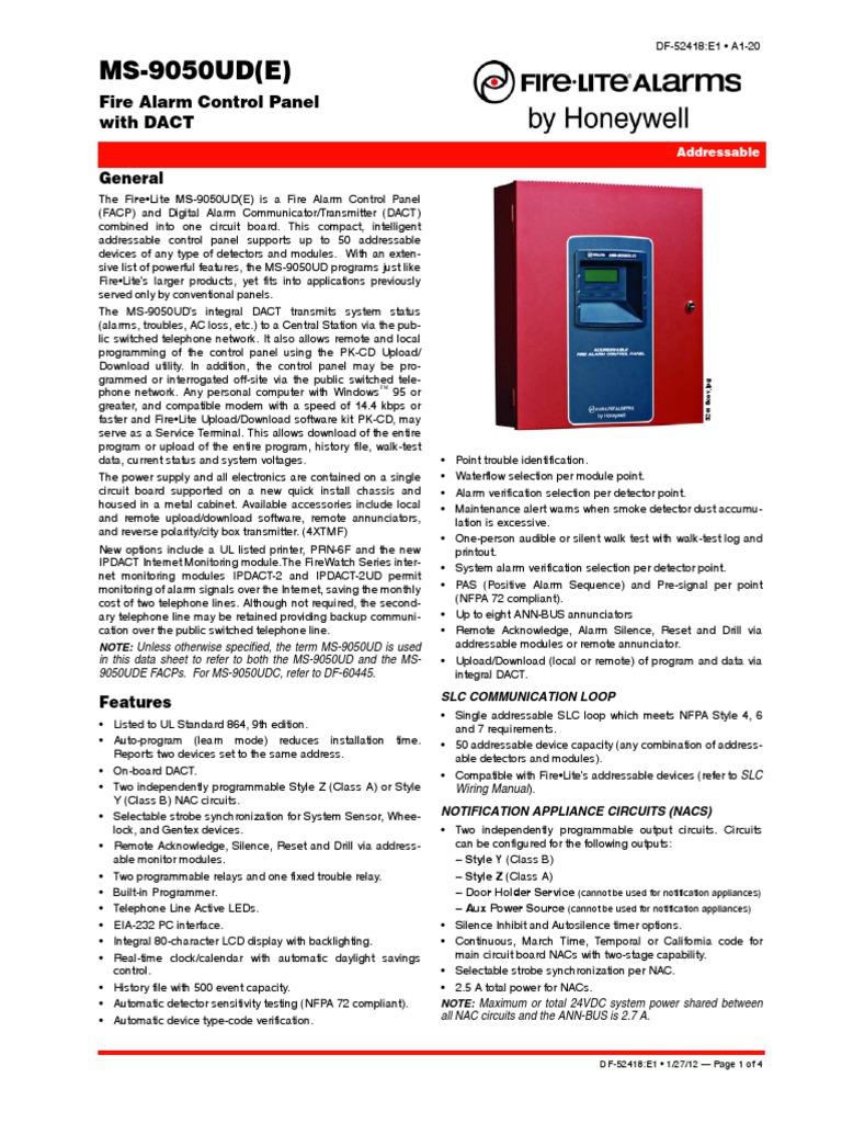 Fire-Lite MS-9050UDE Data Sheet | PDF | Relay | Telephone