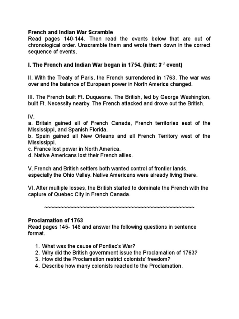 French and Indian War Timeline Activity | PDF | History | Travel