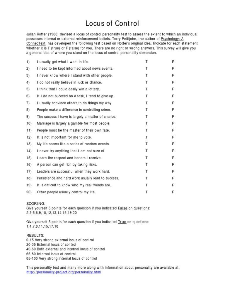 Assessing Locus of Control: An Analysis of Julian Rotter's Personality ...