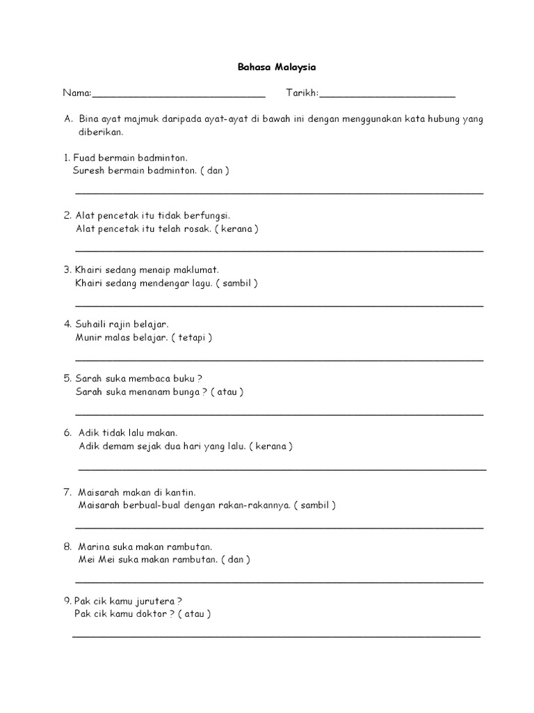 Soalan Bahasa Melayu Tahun 3 Sjkc - J Kosong w