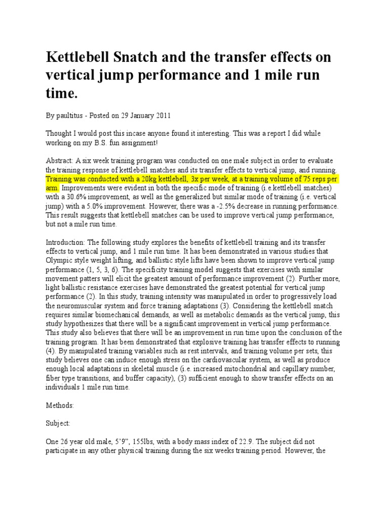 Kettlebell Snatch and The Transfer Effects On Vertical Jump Performance