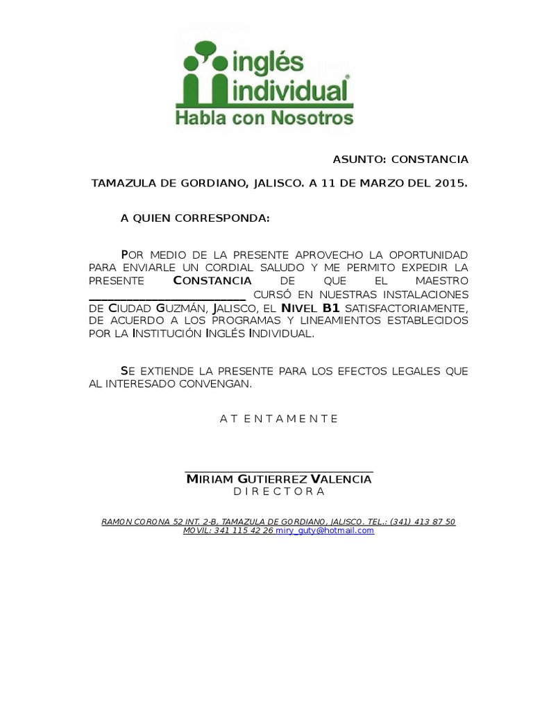 Constancia Ingles Individual  Agitación