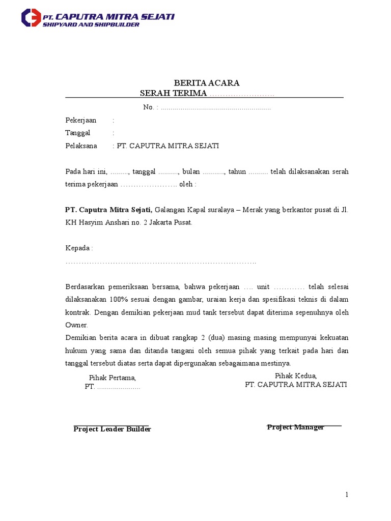Berita Acara Serah Terima Pdf