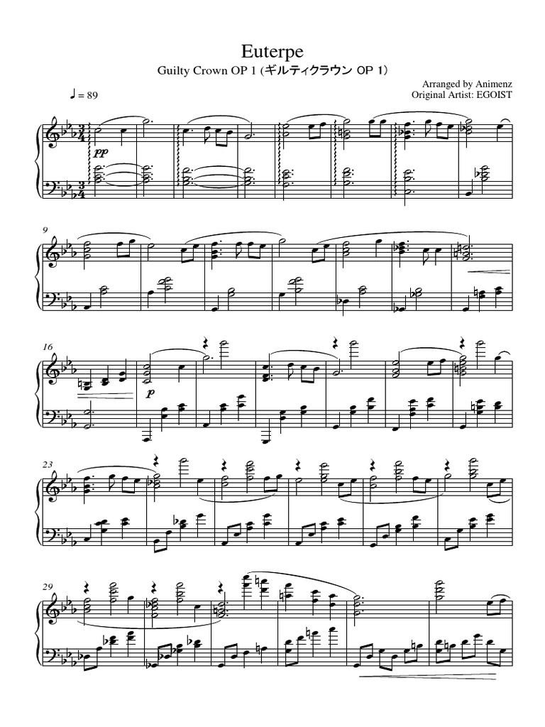 Euterpe piano sheet music (Animenz) Sports Leisure