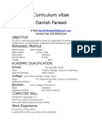 Curriculum Vitae Danish Fareed: Objective: Personal Profile