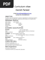 Curriculum Vitae Danish Fareed: Objective: Personal Profile