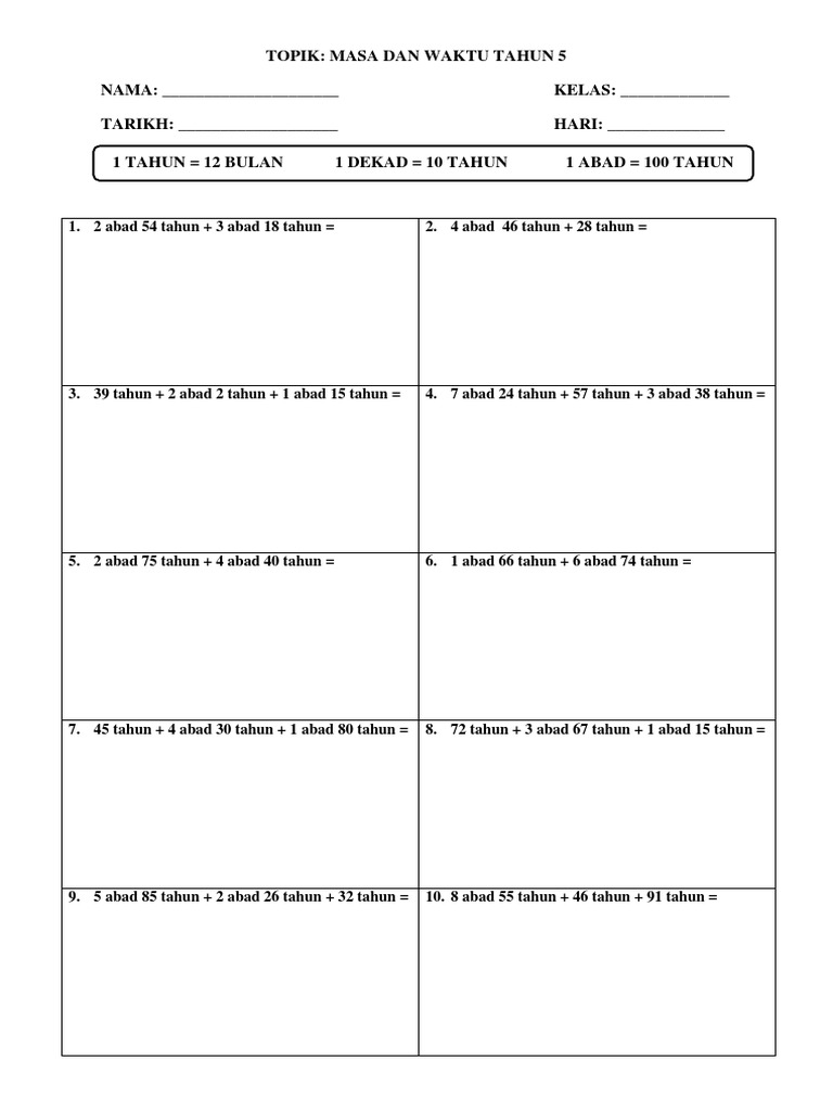 Masa Waktu Tahun 5 Pdf