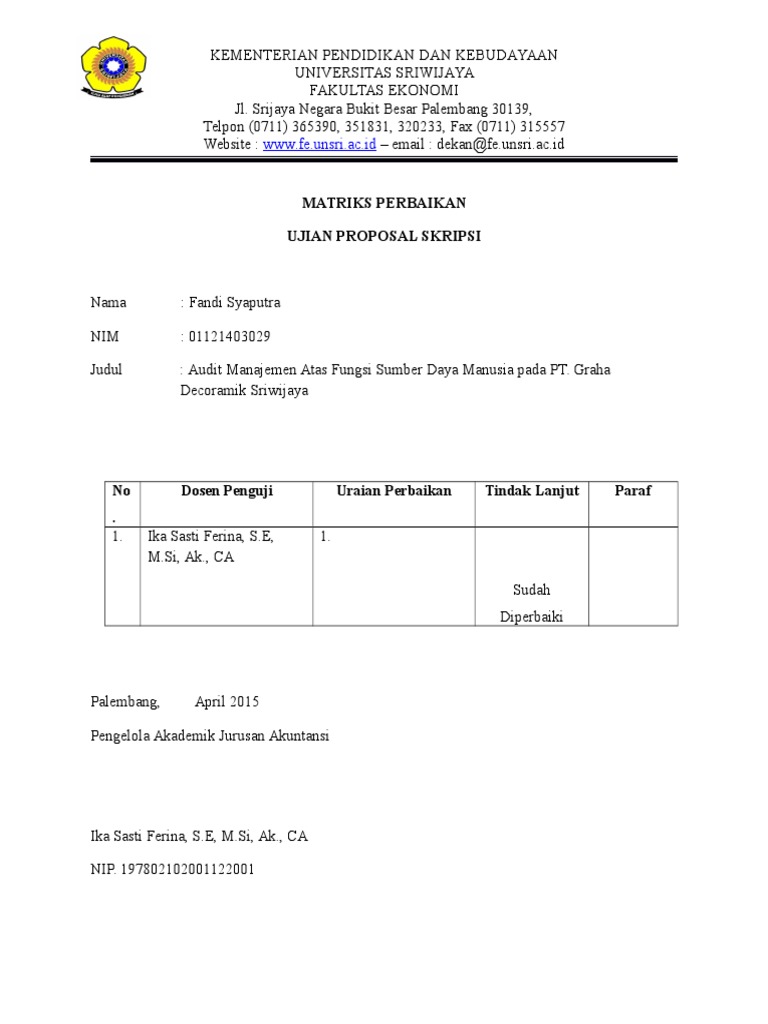 Matriks Perbaikan Proposal Skripsi | PDF