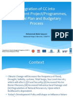 Integration of CC into Development Project/Programmes, National Plan and Budgetary Process 