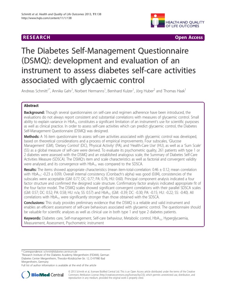 The Diabetes Self-Management Questionnaire | PDF | Diabetes Management ...