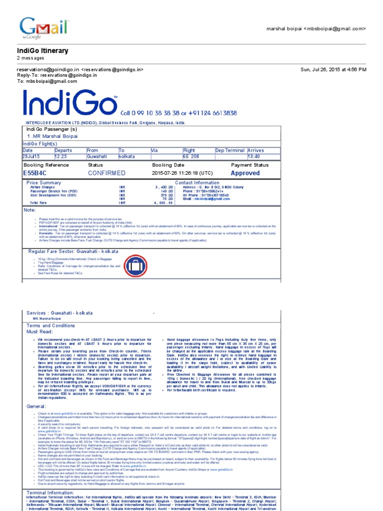 IndiGo Itinerary.pdf Identity Document International Airport